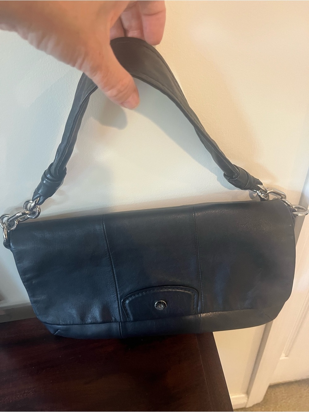 Coach Black Leather Shoulder Bag with Silver Hardware